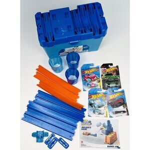 HOT WHEELS Track Builder Multi Loop & Barrel Box Replacement Parts + 4 NIP Cars